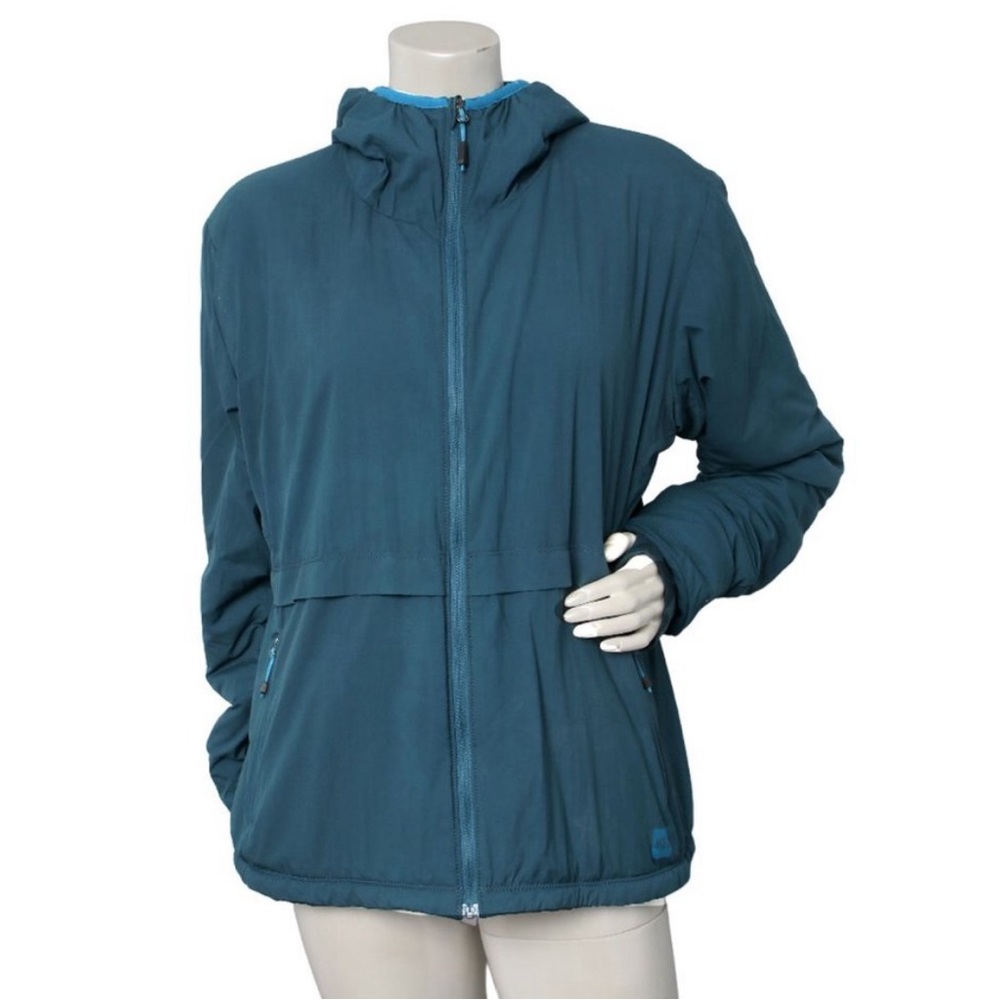 MEC Polartec Jacket Lightweight Teal Blue Green Quilted Hooded Coat Winter Hike
